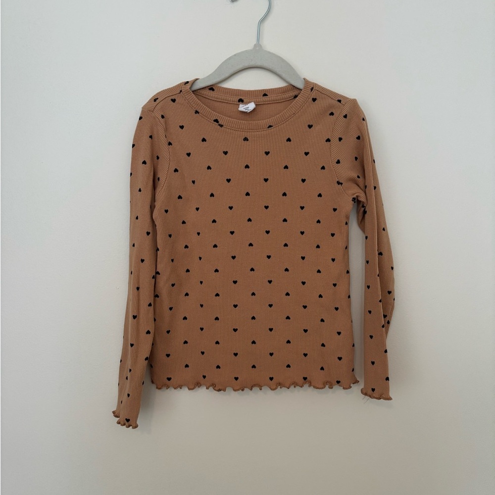 GAP Baby Ribbed Tan Heart Long Sleeve Top